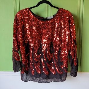 Vintage red sequin blouse top